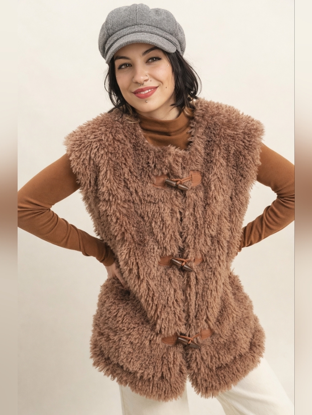 Toggle Closure Faux Fur Lined Vest